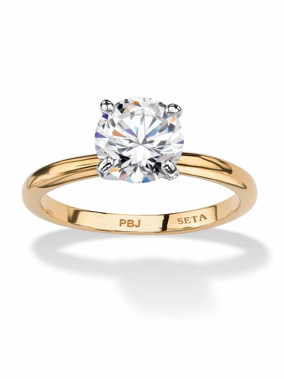 Solitaire Round Cubic Zirconia Engagement Ring 2 ct, 18K Gold-Plated