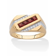 Mens .96 Cttw. 18k Gold-plated Sterling Silver Genuine Garnet and Diamond Ring