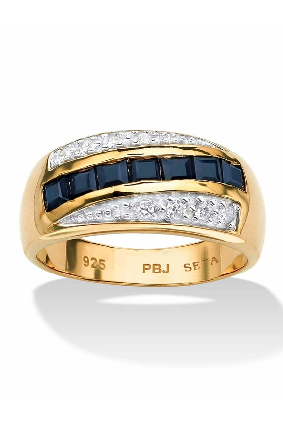 Square Cut Red Garnet Blue Sapphire or White Cubic Zirconia Ring, 14k Gold Plated