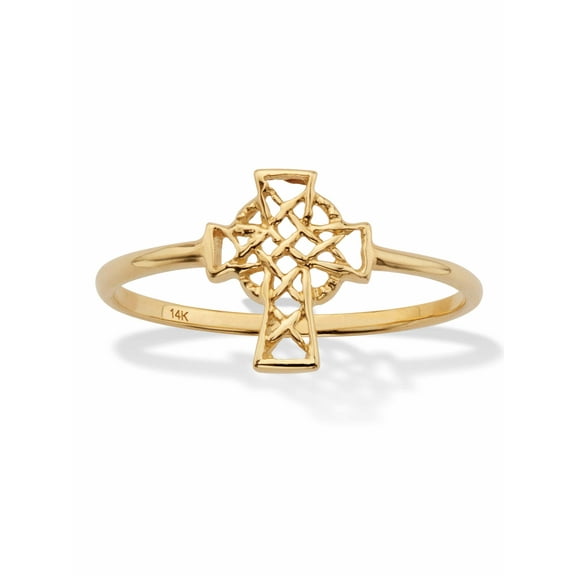 PalmBeach Jewelry Stackable Celtic Cross Ring Solid 14K Yellow Gold
