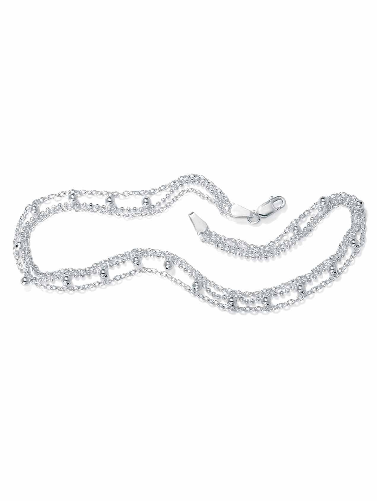 PalmBeach Jewelry Sterling Silver Triple-Strand Beaded Ankle Bracelet 10"