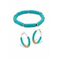 thumbnail image 1 of PalmBeach Jewelry Teal Disc Bead Goldtone Hoop Earrings and Stackable Stretch Bracelet Set, 1 of 5