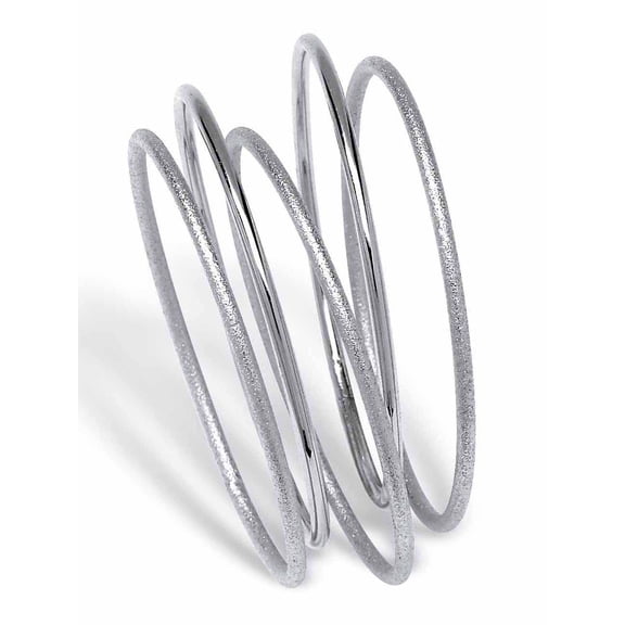 PalmBeach Jewelry Textured and Polished 5-Piece Bangle Bracelet Set in Goldtone or Silvertone 9"