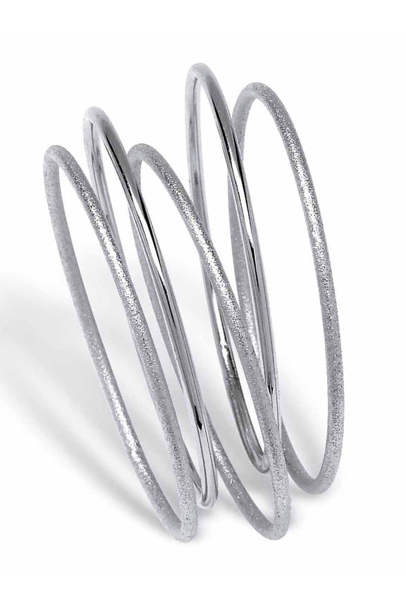 Textured and Polished 5-Piece Bangle Bracelet Set in Goldtone or Silvertone 9"