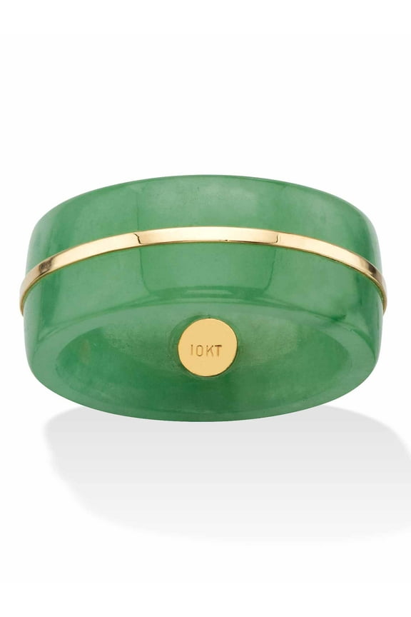 Viennese Turquoise or Genuine Green Jade Striped Ring Band Yellow Gold