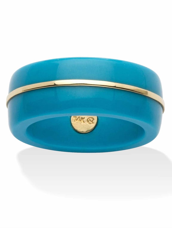 Viennese Turquoise or Genuine Green Jade Striped Ring Band Yellow Gold