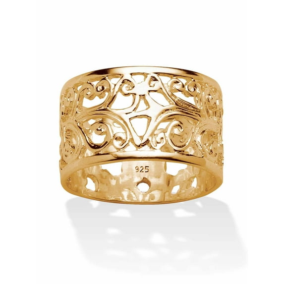 PalmBeach Jewelry Vintage-Style Filigree Scroll Design Ring Band in 18k Gold-Plated or Sterling Silver