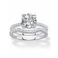 thumbnail image 1 of PalmBeach Jewelry White Cubic Zirconia 2-Piece Bridal Wedding Ring Set in Platinum-Plated Sterling Silver, 1 of 5