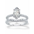 thumbnail image 1 of PalmBeach Jewelry White Cubic Zirconia 2-Piece Bridal Wedding Ring Set in Platinum-Plated Sterling Silver, 1 of 6