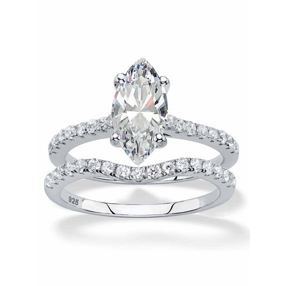 PalmBeach Jewelry White Cubic Zirconia 2-Piece Bridal Wedding Ring Set in Platinum-Plated Sterling Silver