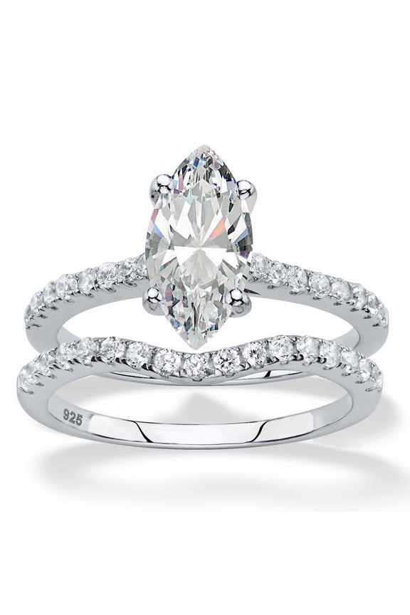 White Cubic Zirconia 2-Piece Bridal Wedding Ring Set in Platinum-Plated Sterling Silver