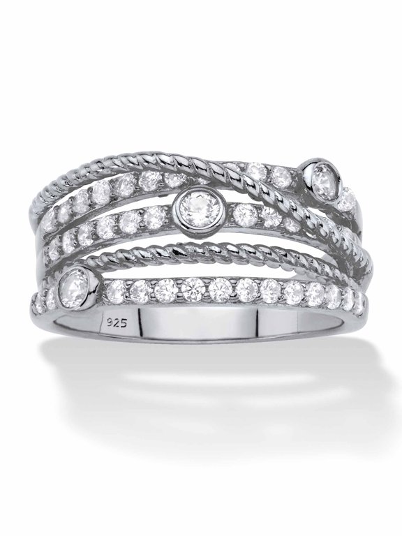 White Cubic Zirconia Multi-Band Crossover Highway Ring in Sterling Silver (.75 TCW)