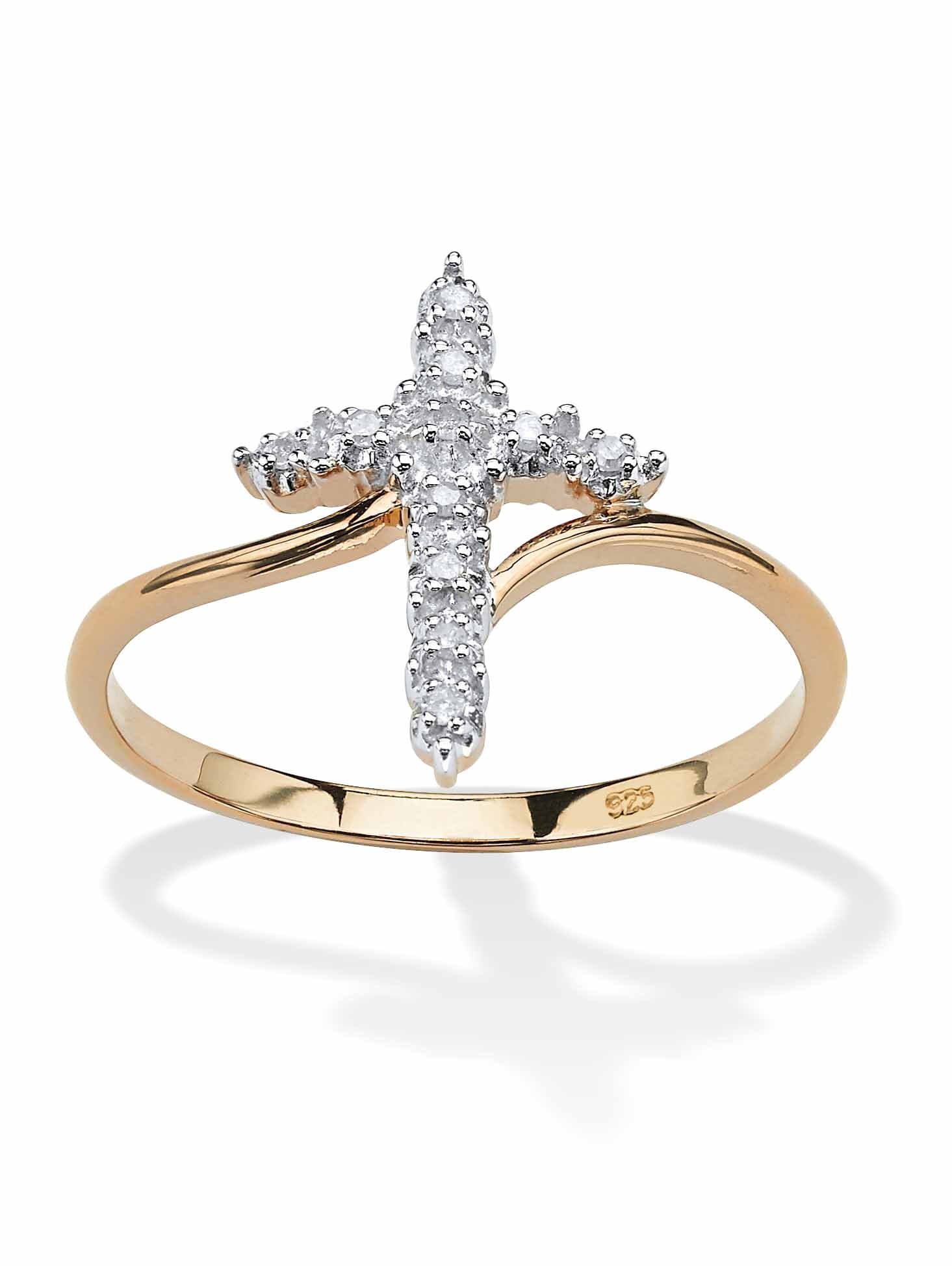 PalmBeach Jewelry White Diamond Accent Cross Ring in 18k Gold-Plated or Platinum-Plated Sterling Silver