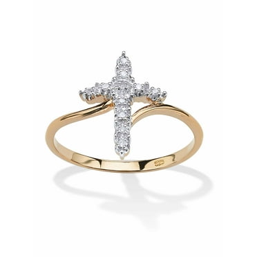 PalmBeach Jewelry White Diamond Accent Cross Ring in 18k Gold-Plated or Platinum-Plated Sterling Silver