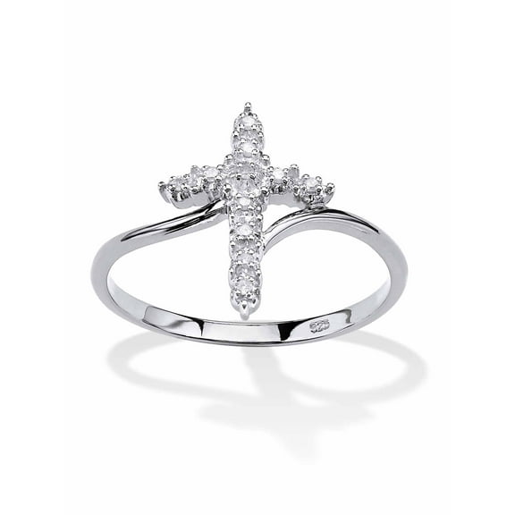 PalmBeach Jewelry White Diamond Accent Cross Ring in 18k Gold-Plated or Platinum-Plated Sterling Silver
