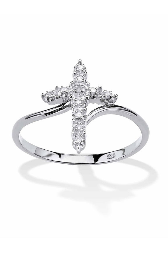 White Diamond Accent Cross Ring in 18k Gold-Plated or Platinum-Plated Sterling Silver
