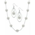 thumbnail image 1 of PalmBeach Jewelry White Simulated Pearl 2-Piece Beaded Station Necklace and Oval Drop Earring Set in Silvertone 18"-21", 1 of 3