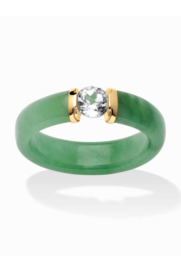 White Topaz or Garnet Center Stone with Green Red or Black Jade Ring in 10k Gold
