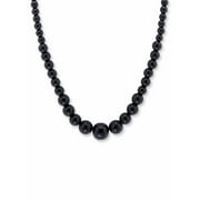 PALMBEACH JEWELRY Women's Graduated Round Genuine Green Jade or Black Agate Necklace 18"