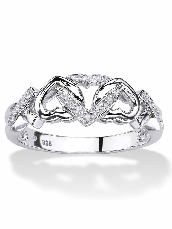 Women's Interlocking Hearts White Diamond Ring, Sterling Silver, 0.03 Ct.