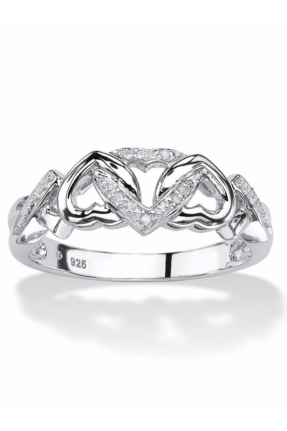 Women's Interlocking Hearts White Diamond Ring, Sterling Silver, 0.03 Ct.