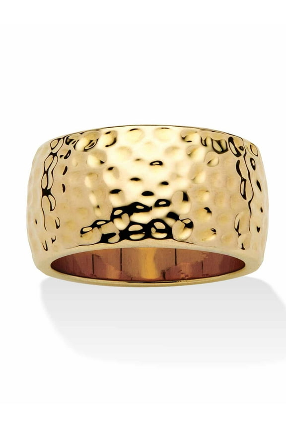 Yellow Gold-Plated or Silvertone Hammered-Style Ring Band