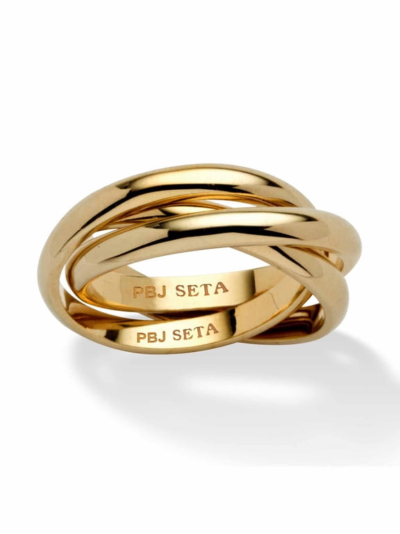Yellow Gold-Plated or Sterling Silver Rolling Triple Band Crossover Ring