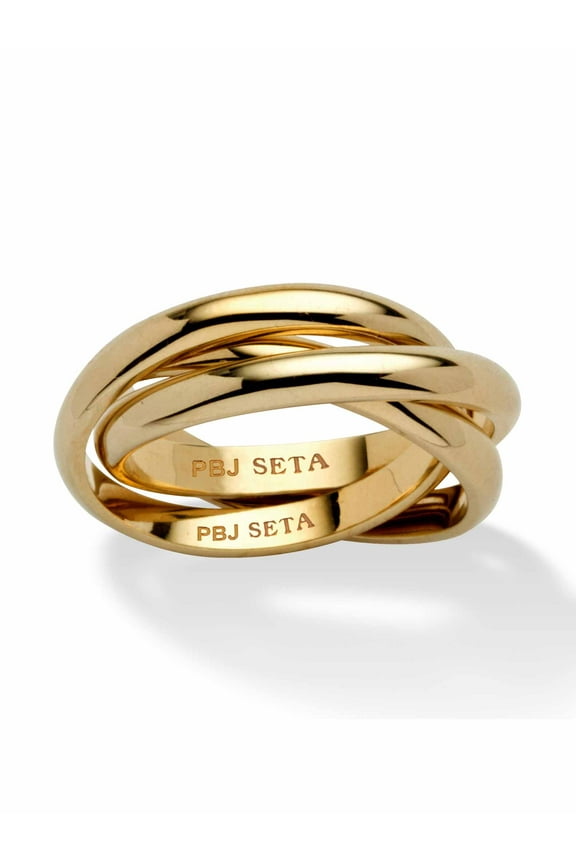Yellow Gold-Plated or Sterling Silver Rolling Triple Band Crossover Ring