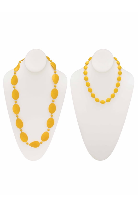 Yellow Mod-Style Lucite Cabochon Strand Necklace 28" BONUS: Buy One Necklace, Get the Beaded Necklace FREE! SIlvertone 18"-21"
