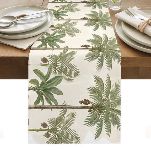 PalmTrees Cotton Linen Table Runner Coastal Tropical Forest Linen Texture Dining Table Runners for Home Decor Party Dining Room Restaurant Kitchen Party 13" x 48"