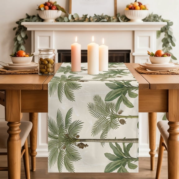 PalmTrees Table Runner, Coastal Tropical Forest Linen Texture Washable Cotton-linen Table Runners Dining Kitchen Decoration for Everyday Home Wedding Party Decor, 13 x 36 Inch