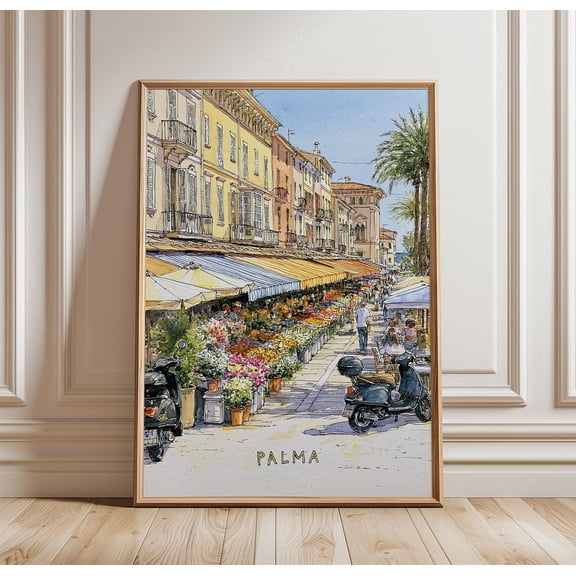 Palma Travel Market Square Print Palm Tree Wall Art, Unframed Paper Print