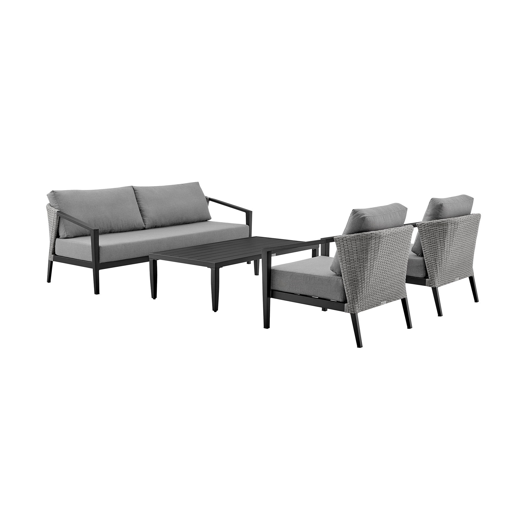 Palma Black Wicker and Aluminum Outdoor Sofa with Dark Gray Cushions