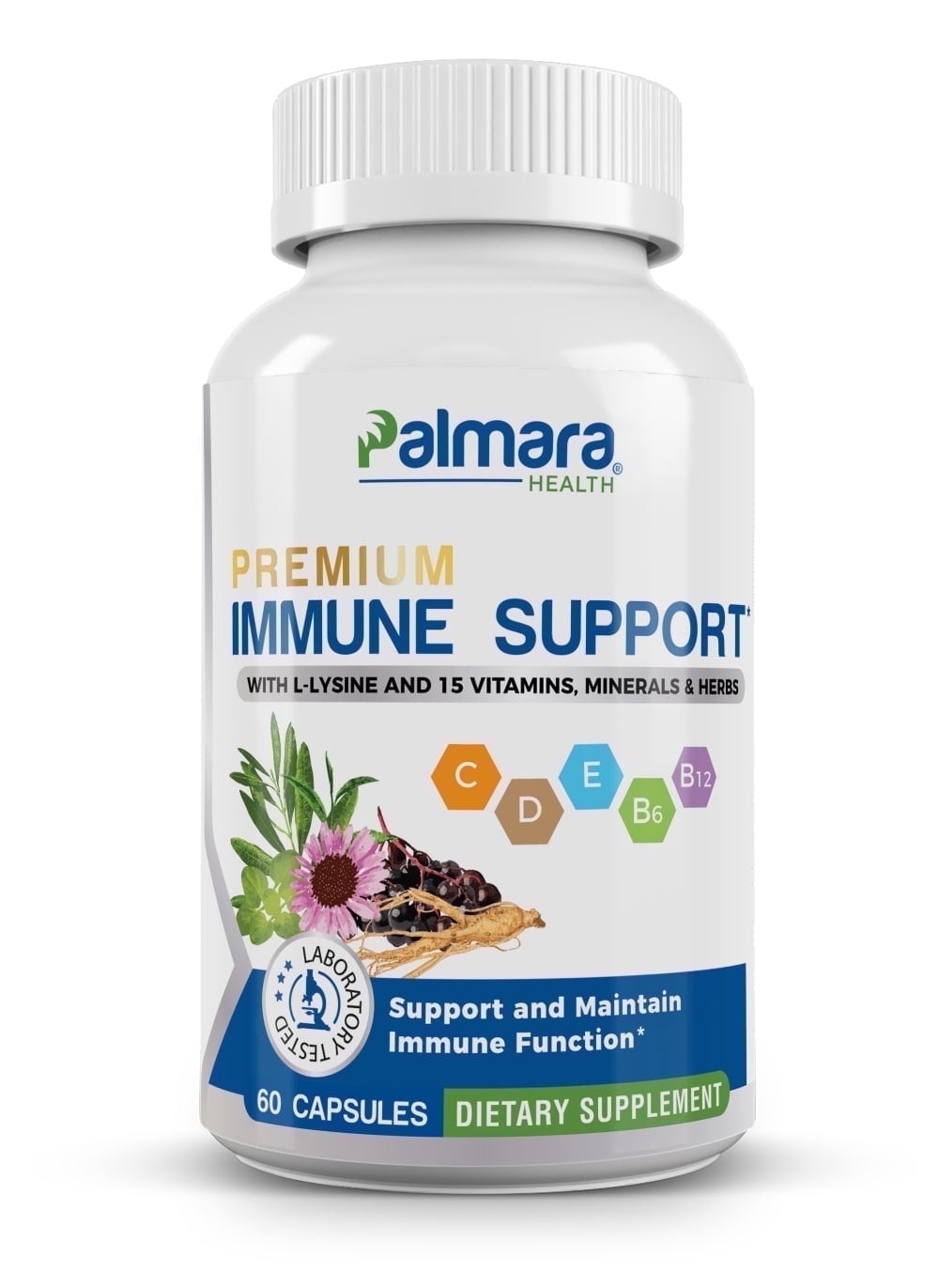 16-in-1 Immune Support - L-lysine Dietary Supplement - 60 Vegan Capsules - Palmara Health