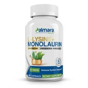 Palmara Health L-Lysine + Monolaurin 600mg 1:1 Ratio, 100 Capsules | Vegan, Non-GMO, & Gluten Free