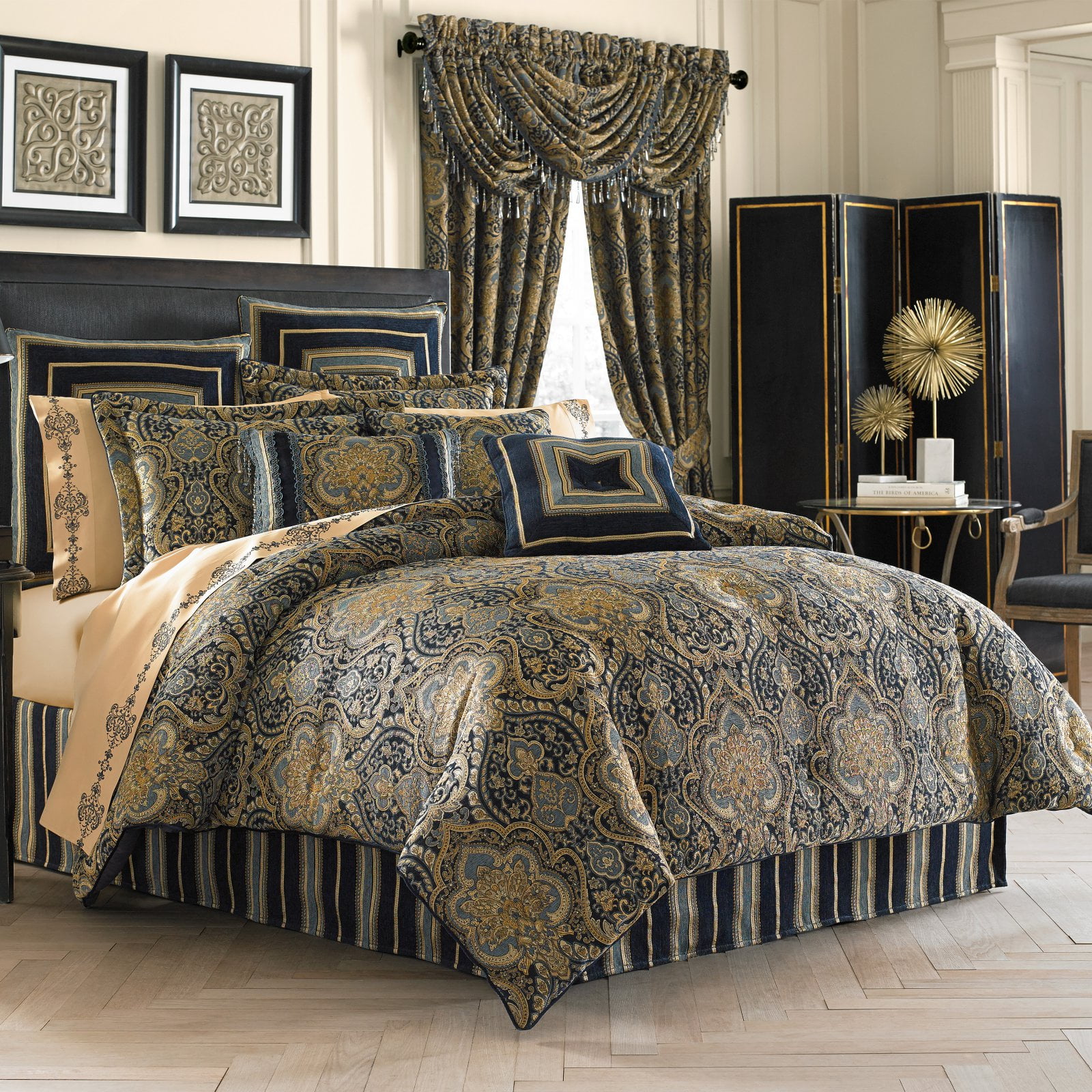 Palmer Navy and Gold Woven Chenille King Comforter Set