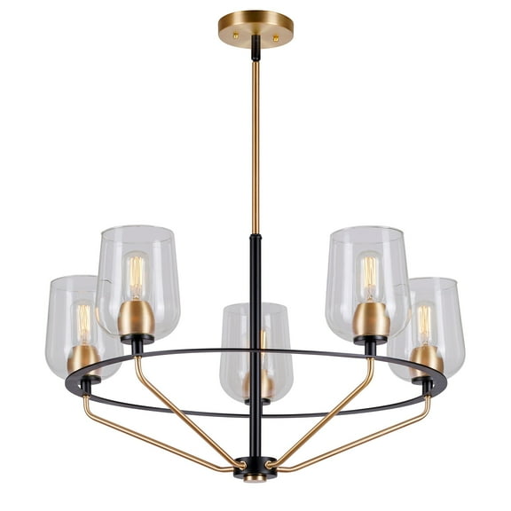 Palmer 5-Light Black and Soft Gold Chandelier with Clear Glass - Black and Soft Gold
