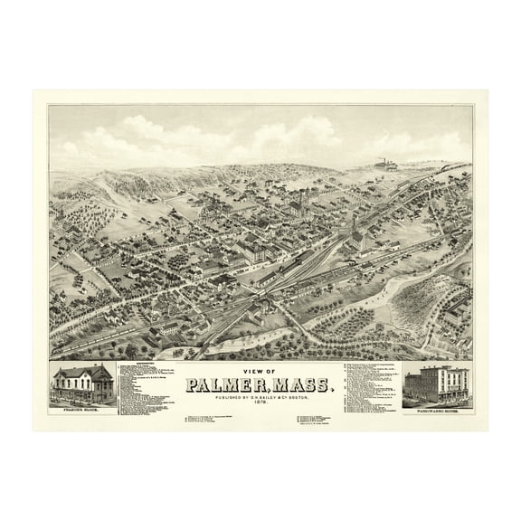 Palmer Art, 1879 Vintage Map of Palmer Massachusetts, MA History Wall Decor Gift, Old Palmer Map - 24" x 18" Unframed Print