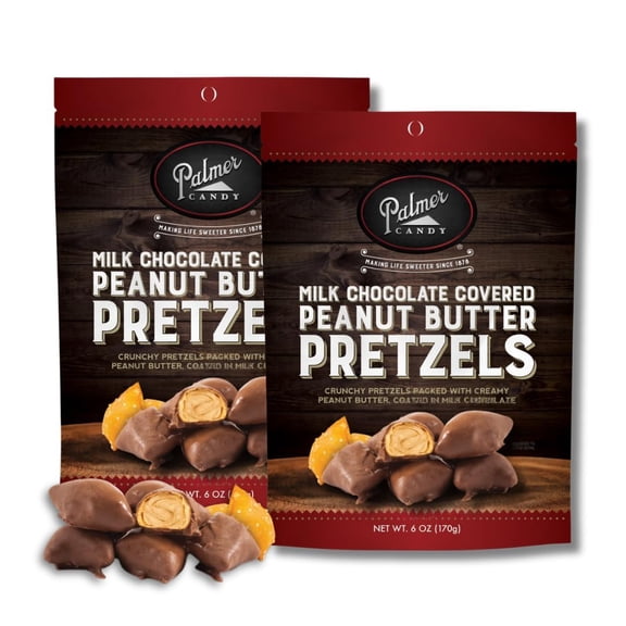 Palmer Candy - Pack of 2 - Milk Chocolate Peanut Butter Pretzels - 6 oz. Bags