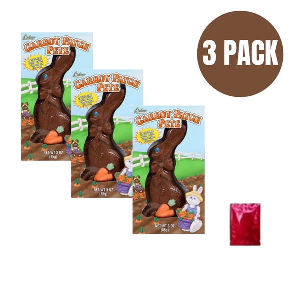 Palmer Carrot Patch Pete Bunny-Shaped Milk Chocolate-Flavored Candy, 3 Pack with BONUS LaPrima Morceau Bonbon