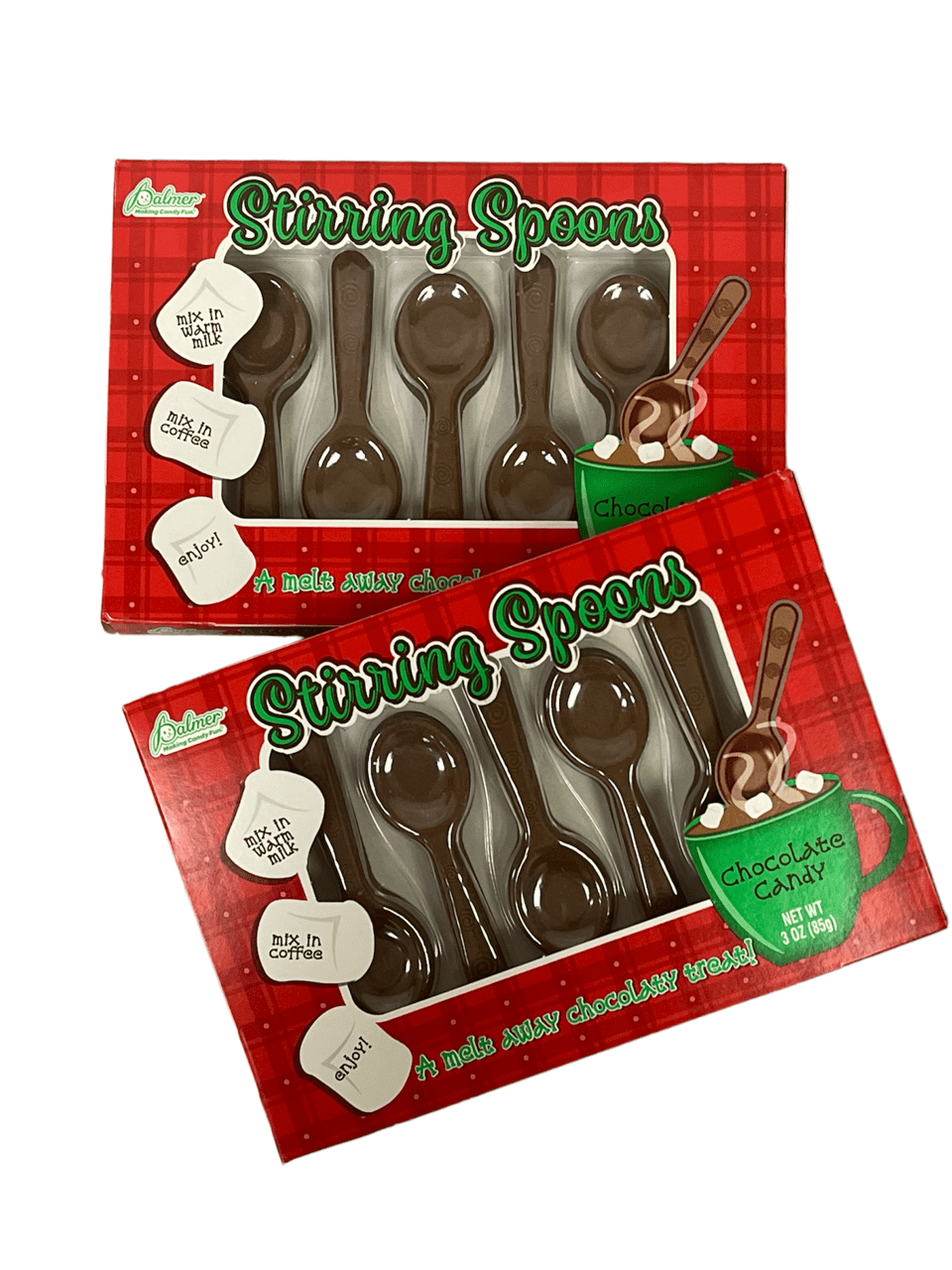 Palmer Christmas Holiday Chocolaty Stirring Spoons, 3-oz. Packs; Set of 2 Packs