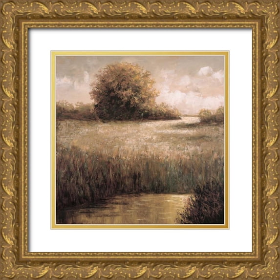 Palmer, Craig 26x26 Gold Ornate Wood Framed with Double Matting Museum Art Print Titled - Hillside Pond II