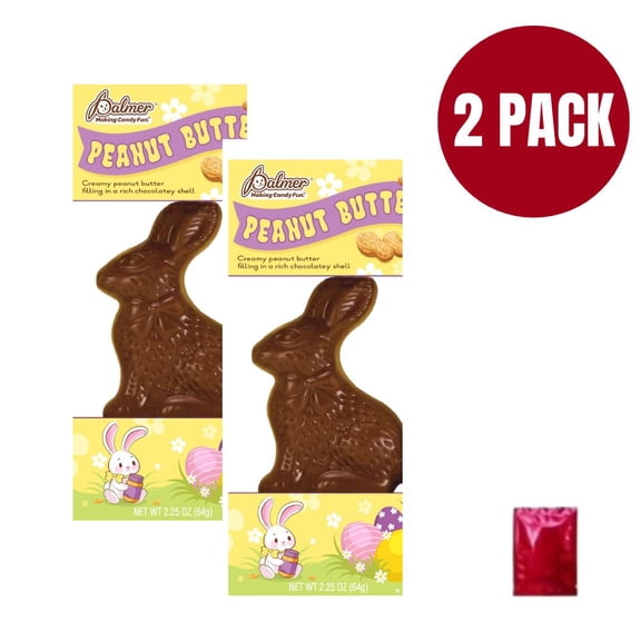 Palmer Creamy Peanut Butter Flavored Chocolate Bunny (2 Pack Bundle) Easter Candy Treats with Bonus LaPrima Morceau Bonbon