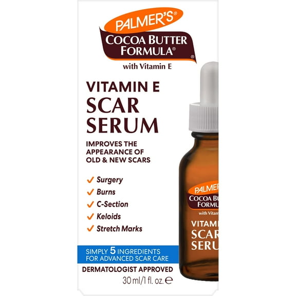 Palmer,S Cocoa Butter Formula Scar Serum, Skin Brightening Oil For Face & Body, Concentrated Serum With Vitamin E, Fragrance Free, 1 Fl Oz