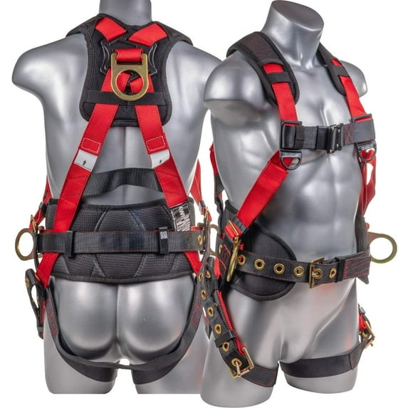 Palmer Safety Fall Protection Full Body 5 point Harness, Padded Back Support, Quick-Connect Buckle, Grommet Legs, Back&Side D-Rings, OSHA ANSI Industrial Roofing Tool Personal Equipment