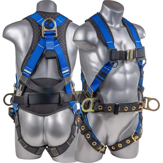 Palmer Safety Fall Protection Full Body 5 point Harness, Padded Back Support, Quick-Connect Buckle, Grommet Legs, Back&Side D-Rings, OSHA ANSI Industrial Roofing Tool Personal Equipment