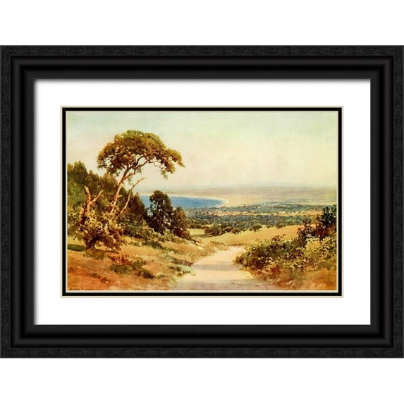 Palmer, Sutton 18x13 Black Ornate Wood Framed with Double Matting Museum Art Print Titled - Looking down on Monterey and the Bay-California 1914