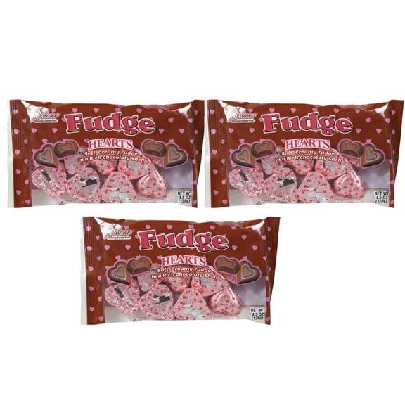 Palmer Valentine Fudge Chocolate Hearts Candy with Chocolatey Smooth and Creamy Textures for Valentine's Day Easter Basket Stuffer Birthday Party Favor and Gifts 4.5 oz. Bags Pack of 3