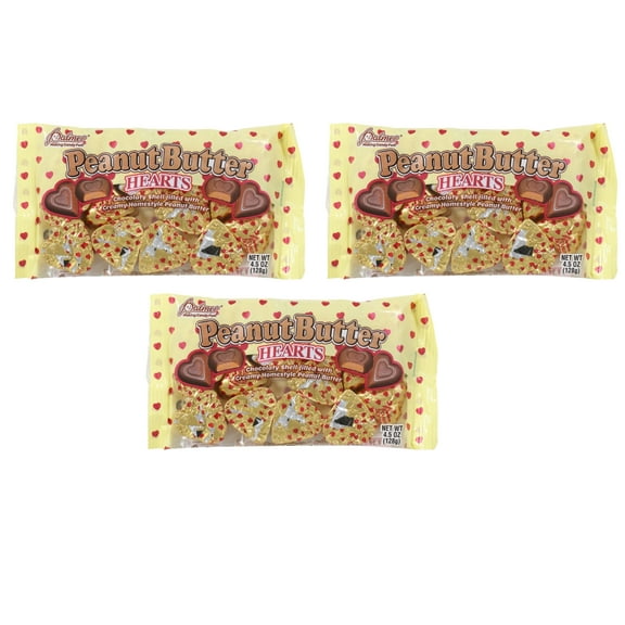 Palmer Valentine Peanut Butter Chocolate Hearts Candy with Chocolatey Smooth and Creamy Textures for Valentine's Day Easter Basket Stuffer Birthday Party Favor and Gifts 4.5 oz. Bags Pack of 3