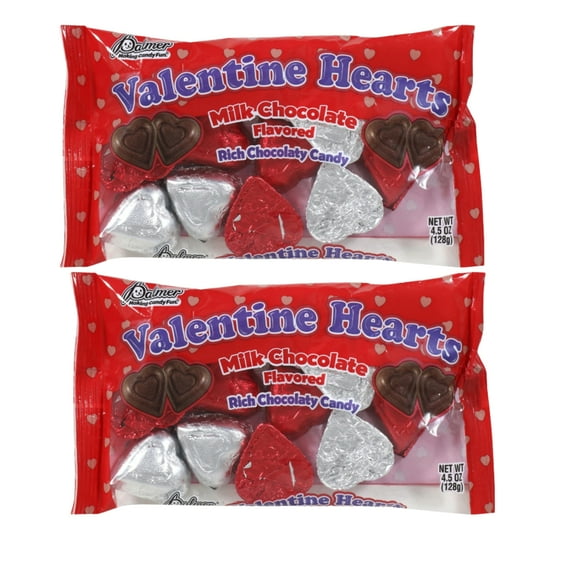 Palmer Valentine's Milk Chocolate Hearts Candy with Chocolatey Smooth Crunchy for Textures for Valentines Day Easter Basket Stuffer Birthday Party Favor and Gifts 4.5 oz. Bags Pack of 2